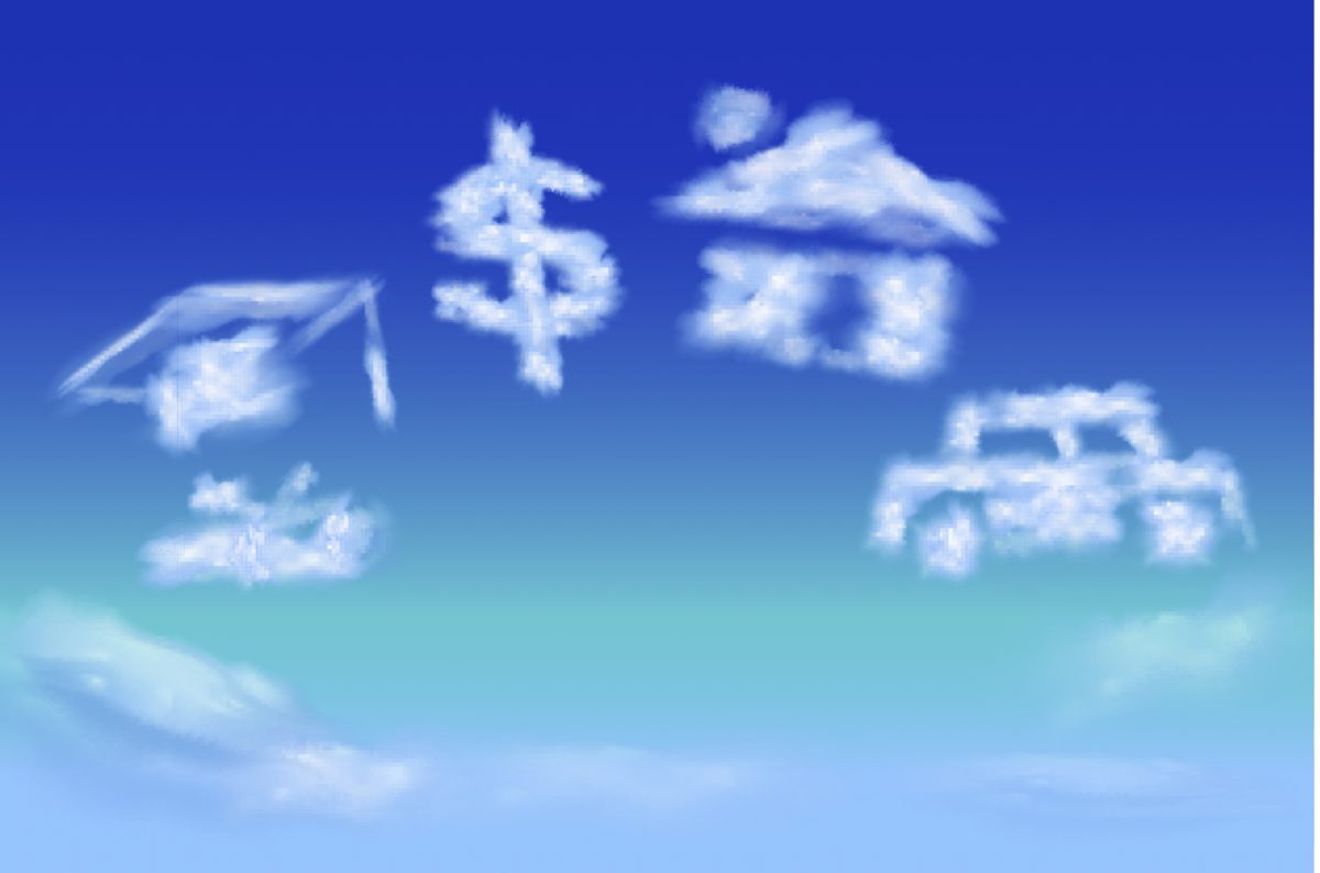 financial goals as clouds - money, home, college, car