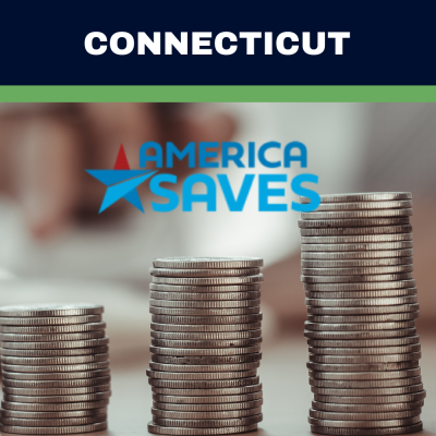 coins in stacks with America Saves Logo and CT Banner